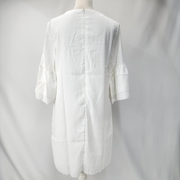 New Chalier Womens Medium White Ruffle Sleeve Shift Dress V-Neck Chiffon Poly - Picture 8 of 15